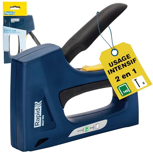 Rapid Grapadora Dual Profesional ALU740 para Grapas No. 140 y Clavos No. 8, Grapadora Manual con Regulador de Esfuerzo de 2 Posiciones, Mango Ergonómico y Mecanismo Interno Metálico (5001676)