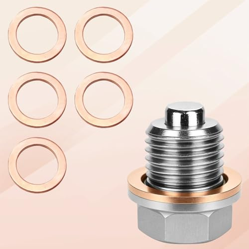 TIHNY Tapón de cárter de aceite M16x1.5, tornillo de drenaje magnético de acero inoxidable con 5 arandelas de cobre, recambio para motor de coches y motocicletas
