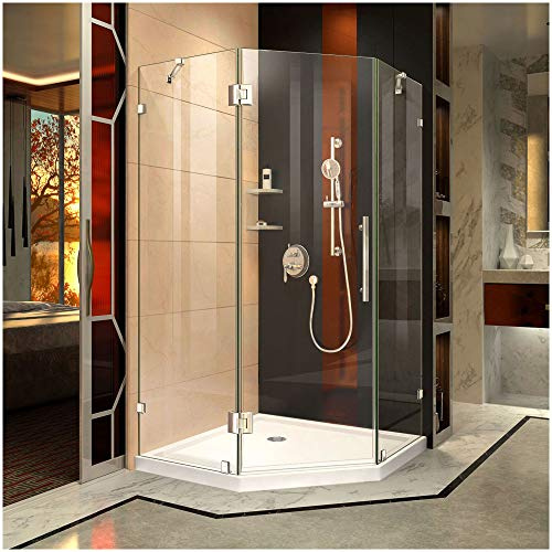 DreamLine Prism Lux 42 in. x 74 3/4 in. Fully Frameless Neo-Angle Shower Enclosure in Chrome with White Base, DL-6053-01