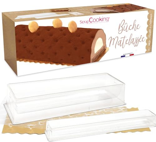 SCRAP COOKING Set Trapuntati, con Stampo e Inserto, Accessori per Pasticceria, Dessert di Natale, con ricetta Tronco 3 cioccolatini, Made in France, Bianco, 33 x 11,5 x 6 cm