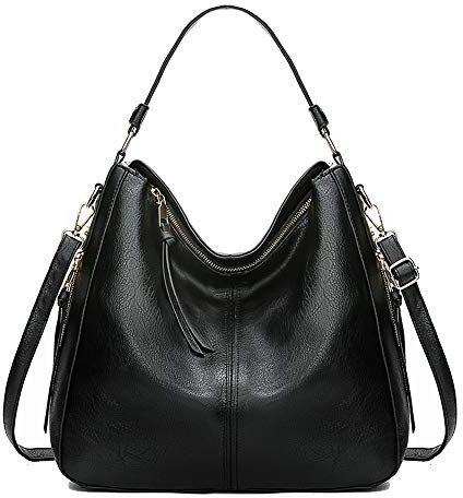 Kris Anna Damen Hobo Eimer Schultertasche aus PU Leder Schwarz EINWEG