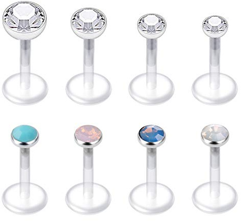 Mayhoop 8Piezas16G Piercing Tragus Helix Cartilago Oreja Labio Acrílico Flexible con Circón Piedra Sintética Labret Studs Piercing Joyería
