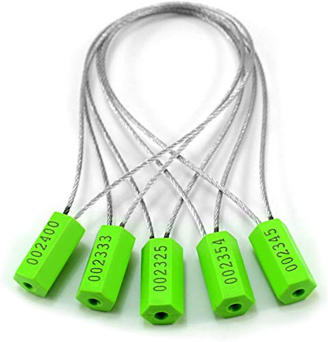 Chiloskit Guarnizioni per cavi di sicurezza, 10 pezzi, verde, filo di acciaio φ 1,8 mm, lunghezza di bloccaggio regolabile, etichette di sicurezza numerate anti-manomissione