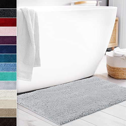 Floordirekt Tapis de bain Sky Soft | Carré et rond | Tapis de bain | Extra moelleux | Antidérapant et à séchage rapide | Plusieurs couleurs et tailles (50 x 80 cm, gris argenté)