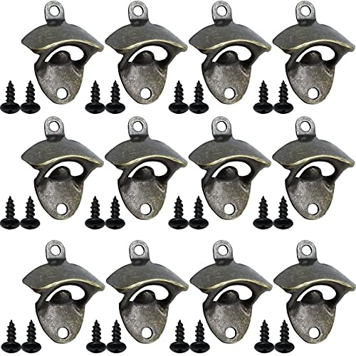 TIHOOD 12PCS Wall Mounted Bottle Opener Vintage Beer Bottle Opener Suitable for Bars KTV Hotels Homes（Green Bronze）