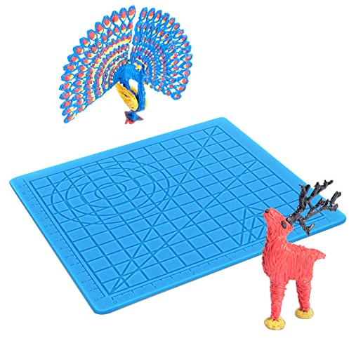 Shiwaki 3D Silicone Pad, 3D Printing Pen Pad, 3D Drawing Pen Pattern Silicone Pad(17.7 x 17.7 cm) with 2 Finger Protection Sleeves for Beginners