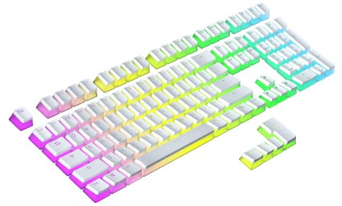 Ranked Pudding PBT-Tastenkappen | 112 Double Shot Transluzent ANSI US- und ISO-Layout | OEM-Profil für mechanische RGB-Gaming-Tastatur (Weiß)