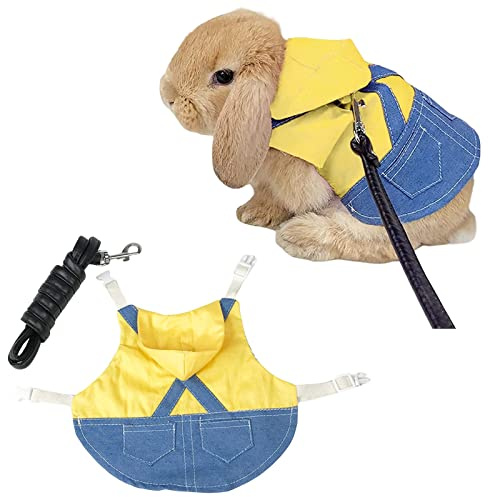 Imbracatura per Coniglio,Imbracatura Regolabile per Conigli,Pettorina e Guinzaglio per Coniglio,per Piccoli Animali Bunny Gatti Porcellini D'India (M, Giallo)