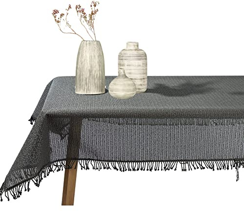 Gartentischdecke geschäumt eckig rund oval wetterfest rutschfeste Weichschaum Tischdecke abwaschbar Garten Balkon Outdoor Camping mit Fransen (Dunkelgrau, 140cm Rund)