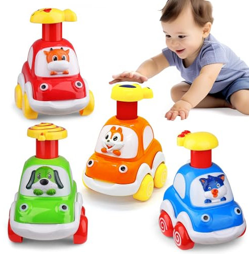 AESTEMON Auto Spielzeug ab 1 Jahr Junge, 4 Stück Spielzeugauto Kinderspielzeug ab 1 Jahr 2 3 Jahre Junge, Press & Go Tier Spielzeug Auto Kinder Baby Spielzeug Geschenk Jungen 1 2 3 Jahr Mädchen