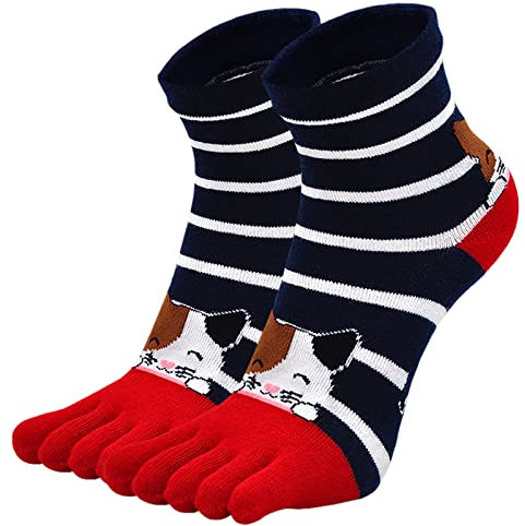 ZAKASA Lustige Zehensocken Damen Baumwolle: Fünf Finger Sneaker Socken Bunte Tiere Muster mit Zehen Einzeln für Sport Laufende Freizeit EU 35-42 Kitten-1 Paar