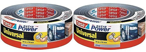 tesa extra Power Universal Gewebeband - Gewebeverstärktes Ductape zum Reparieren, Befestigen, Bündeln, Verstärken oder Abdichten - Grau - 50 m x 50 mm (Packung mit 2)