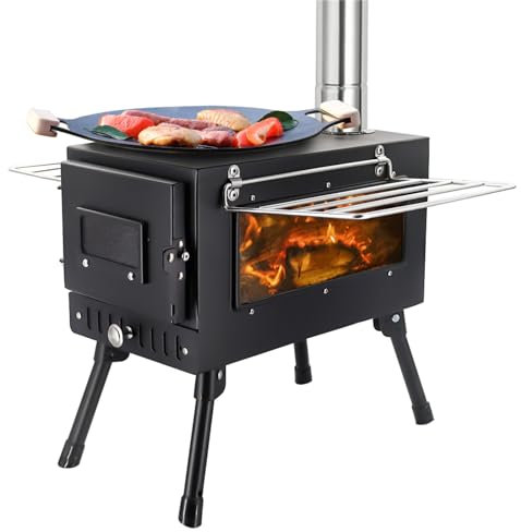 Outdoor Tent Stove Portable Camping Stove With Chimney Pipe for Outdoor Cooking Camping BBQ Accessories Black