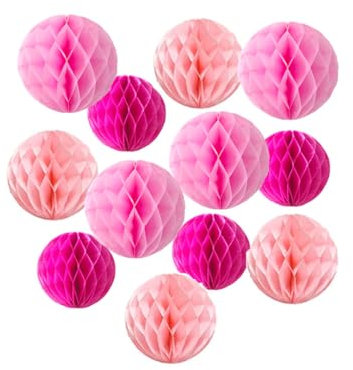 12 bolas de panal de abeja para decoración de fiesta de 3, 6, 8 pulgadas, pompones, bolas de flores colgantes para baby shower, cumpleaños, boda, decoración de guardería (kit rosa de 3, 6, 8 pulgadas)