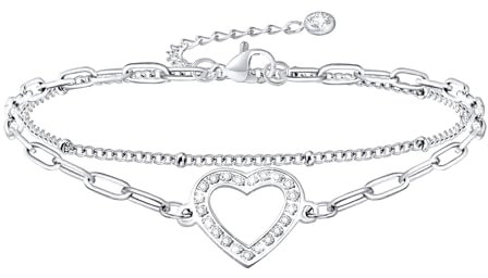 FLHEART Armband Damen Silber Armkette Herz - Edelstahl Armschmuck Herzen Armbänder, Verstellbare 16+5cm, Liebe Geschenk für Frauen Mädchen, Geschenke Beste Freundin Mama für Geburtstag Muttertag