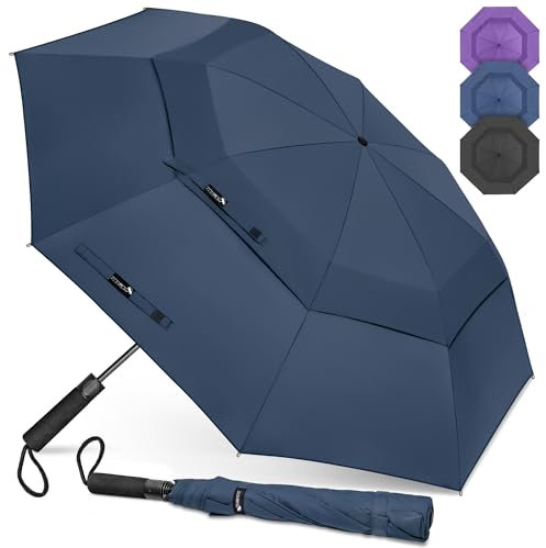 ZOMAKE Regenschirm Sturmfest Taschenschirm Groß,62 Inch Golfschirm Sturmfest Leicht,Großer Taschenschirm Stabil mit Doppelkappe für Herren Damen Kinder(Saphirblau 2-fach)