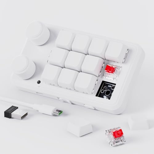 BRIMFORD Clavier mécanique à Une Main, Clavier Macro programmable avec RGB, Supporte l'échange à Chaud, avec récepteur 2.4G, pour Jeux informatiques/Photoshop/Le Montage vidéo (Blanc)
