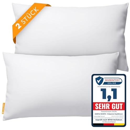 Gentle North Kopfkissen (50x80 cm groß) - 2er Set Kissen für Bett und als Dekokissen - Mit Reißverschluss für Füllung - Sofakissen - Zierkissen für Couch und Sofa - Ökotex - Waschbar bis 60° - Weiß