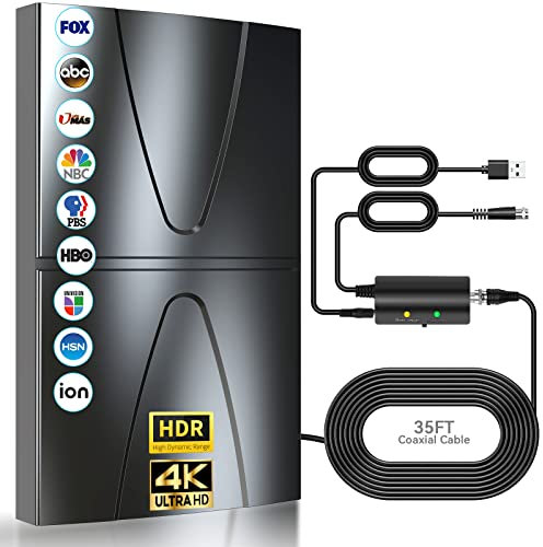 Freeview TV Aerial 600+Miles Range, Upgrade Digital Aerial for TV Indoor/Outdoor with Amplifier Signal Booster,High Gain Stronger Reception HDTV Aerial & 36ft Coax Cable,4K 1080P TV Tuner DVB-T TV