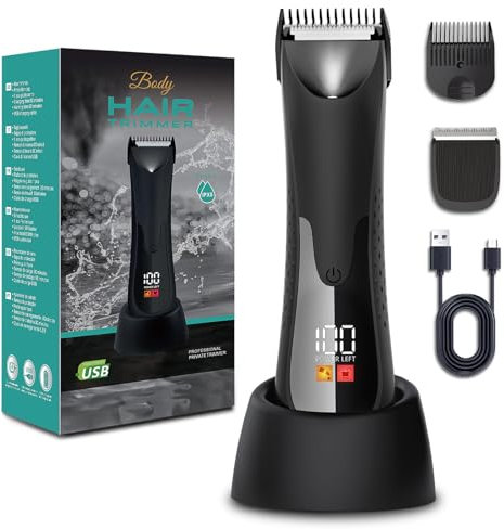 Vexloria Rasoio Elettrico Corpo Uomo, Depilatore Corpo con LED lampada e Display LCD, Lame in Ceramica, USB Ricaricabile Elettrico Rasoio Parti Intimo, Per Il Intimo, Ascelle, Gambe