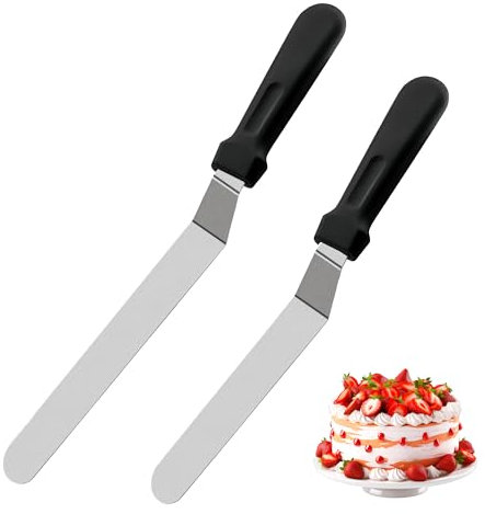 2 Pcs Palette Knife,Pallet Knife with Durable Pp Plastic Handles,Professional Stainless Steel Offset Spatula for Cake Decorating, Pastry and Baking(Black)