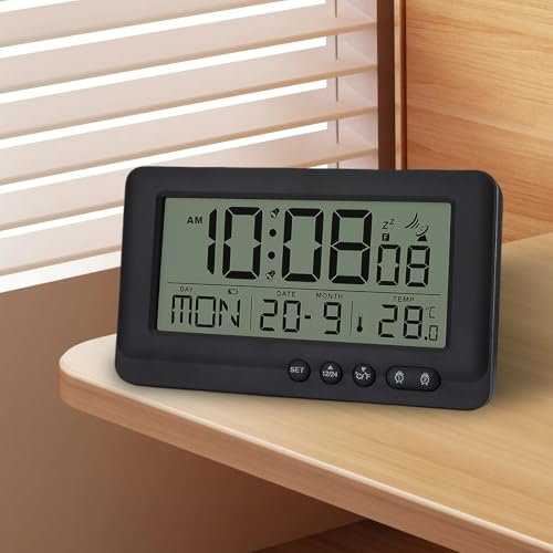 Behogan Digitaler Funkwecker: Digitaler Funkwecker mit Thermometer, Wecker Digital mit Zwei Weckzeiten,Funkuhr Digital mit Hintergrundbeleuchtung, Datum,Wochentag,Temperatur, Schlummerfunktion