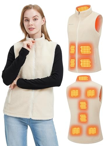 Gokozy Sherpa Fleece heated Gilet with 7.4V Battery,11 Heating Zones Ladies heated Vest Borg fleece heated body warmer for Women
