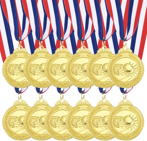 QUARKZMAN Médailles De Basket-Ball 2 Pouces, Médailles d'or avec Ruban De Cou pour Compétitions De Sports D'équipe, Cadeaux De Fête, 12 Pièces