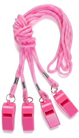 Zirax 4 Pcs Pink Whistle with Lanyard, Loud Crisp Plastic Sports Whistles for Coaches, Referees, Teachers, Emergency Survival and Outdoor Activities