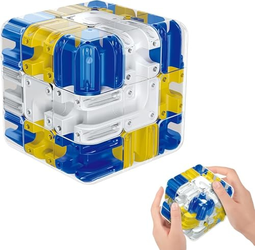 Grand labyrinthe puzzle 3D, puzzle labyrinthe cube magique, jouet de logique et de concentration pour enfants et adultes, jouet éducatif (bleu, 6,9 x 6,9 x 6,9 cm)