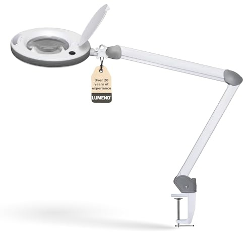 Lumeno lampada d'ingrandimento LED dimmerabile 8513GR con grande lente in vero vetro da 152 mm, adatta come lampada da lavoro, ausilio alla lettura, 3 diottrie grigio