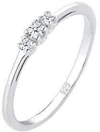 Elli DIAMONDS Ring Damen Verlobungs Diamant (0.06 ct.) Zart in 925 Sterling Silber