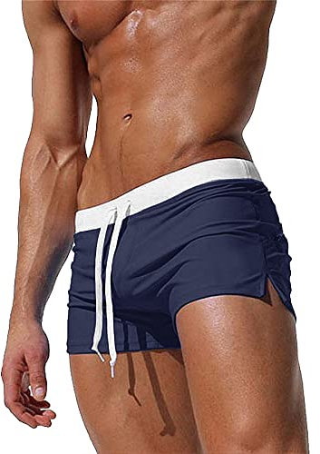 TMEOG Badeshorts für Herren Badehose Kurz Badehosen Männer Eng Schwimmhose Boxer Badepants Wassersport Kurze Hose Schnelltrocknende Strandshorts mit Reissverschluss (Navy Blau, L)