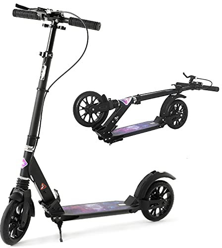 ISE Trottinette en Aluminium Pliable 2 Roues,Hauteur de Guidon Réglable,Double Système d'absorption de Choc & Freinage,Grande Roue avec Pneu Antidérapant,pour Adultes et Adolescents de 12 Ans