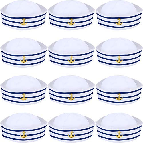 12 Stück Segelhüte Blau mit Weißem Kapitänsmütze Matrosenmütze für Herren Damen Kostüm Zubehör Verkleidung Party (Zarter Stil)