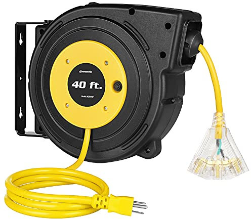 DEWENWILS 40FT Retractable Extension Cord Reel, 12AWG, UL Listed, Yellow