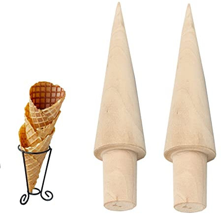 CTForest 2 Stücke Waffel und Eishörnchenformer, Waffelkegelroller, Waffelhorn Holz Eiswaffelformer, Geeignet für die Herstellung von DIY-Waffeln und Eistüten(Braun)