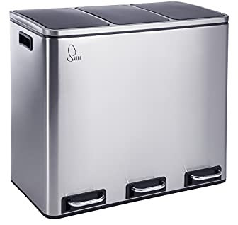 SVITA TM3X18 Edelstahl Treteimer 54 Liter Abfalleimer Mülleimer Design Silber Mülltrennung Papierkorb Küchen-Ordnung Trennsystem