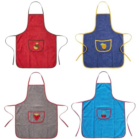 SaoTi Delantales de Cocina Algodón Rizo Toalla Absorbente Mandil Cocina | Delantal Cocinero con Bolsillo y Frutas Bordadas | 8 Colores | Pack 1, 4 u 8 Unidades | Regalo Original