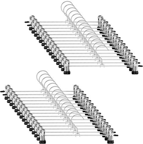 ZEONHEI Lot de 30 Cintres de Pantalon en Métal avec Clips Réglables, Cintres Peu Encombrants pour Jupes, Pantalons, Chaussettes