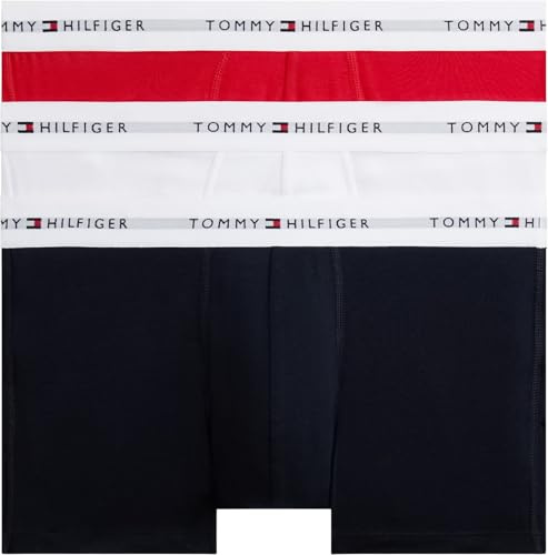 Tommy Hilfiger Calzoncillos bóxer Pack de 3 Hombre Trunks con Logotipo en la Cintura, Multicolor (Desert Sky/White/Primary Red), XXL