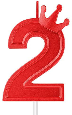 7,6cm Zahlen Geburtstagskerzen, Große Geburtstagskerzen 3D Zahlenkerzen für Geburtstagstorten mit Kronendekor Cake Topper für Hochzeit Valentin Jubiläum Festival Party (Rot, 2)