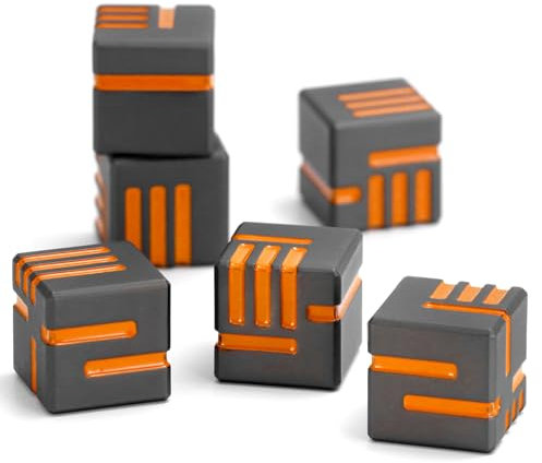 Technologie Metall Würfel, DND Würfel Set 6mm, ZHOORQI W6 Spielwürfel Neu Gestaltete Konzept Würfel für Dungeons and Dragons und RPGs(D6-Gun Orange)