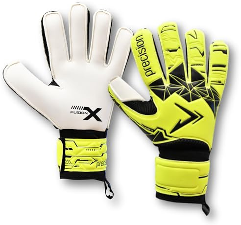 Precision Training Fusion X - Guanti da portiere Essential da adulto, taglio piatto, colore giallo fluo, taglia 11