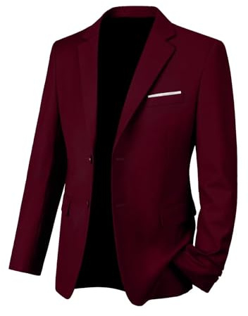 Casual Blazer for Men Slim Fit Suit Jacket Men's Sport Coat Two Button Solid Blzer Jacket Prom Party Dark Burgundy M