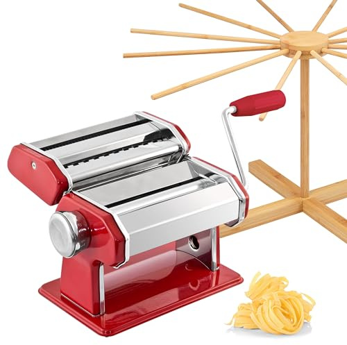 bremermann Machine à pâtes pour spaghetti, pâtes et lasagnes avec séchoir à pâtes en bambou (rouge)