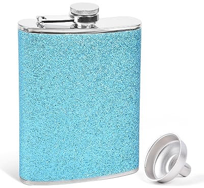 SPDYCESS Fiaschetta Donne con Glitter in Acciaio Inox, Whisky Fiaschette Tascabile Portatile Antigoccia con Imbuto, Set Regalo per Campeggio Arrampicata - Blu