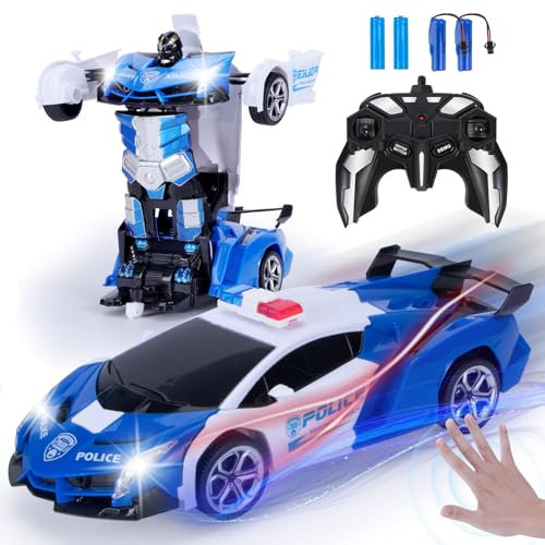 Yellcetoy Transform Spielzeug Ferngesteuertes Auto, Roboter Auto mit Handgesten Sening Musik & Licht, Polizei Autos mit 2,4Ghz Fernbedienung Akkus, Kinder Junge Geschenke ab 3-10 Jahre