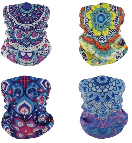 SMEHCF 4 Multipurpose Bandanas for Women Men Headband Balaclava Hair Head Scarf Face Half Airsoft Paintball Mask Neck Gaiters Breathable Reusable Washable Lotus