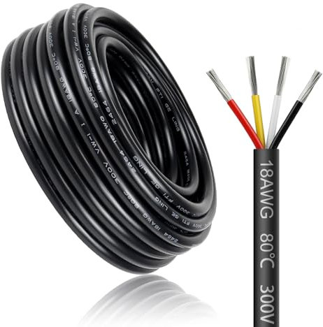 10 Meter 18AWG 4x0,75mm² Elektrischer Kabel, 4 Adriges Kabel 5V/12V/24V/300V Stromkabel Verzinntes Kupferkabel,Flexibel und Weich Niedrige Impedanz Hohe Temperaturbeständigkeit Verlängerungskabel